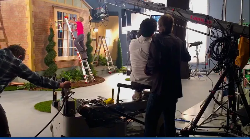 Wide view of a set build inside the Springville, Utah studio